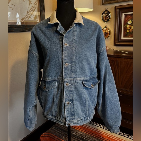 Vintage 90’s Blue Denim Jacket with Corduroy Collar and Quilted Lining - Picture 1 of 10